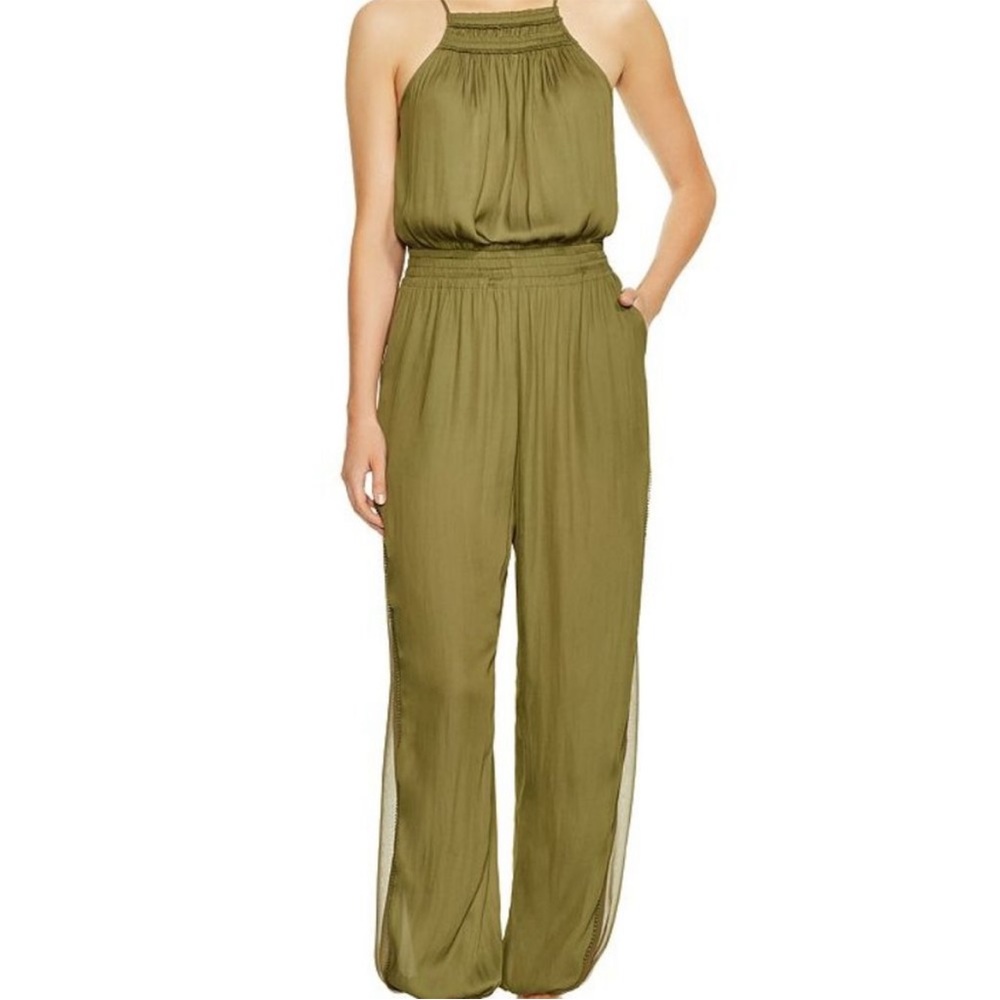 Halston Heritage Square Neck Smocked Sleeveless Halter Jumpsuit/Romper Size M|6